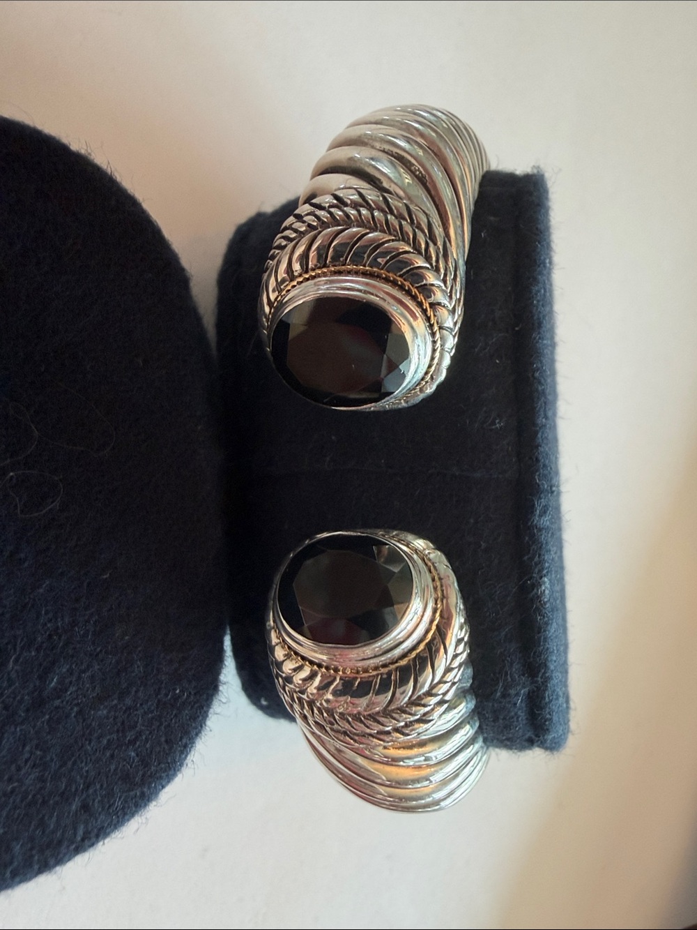 Silver-Tone Cuff Bracelet with Black Glass Cabochons